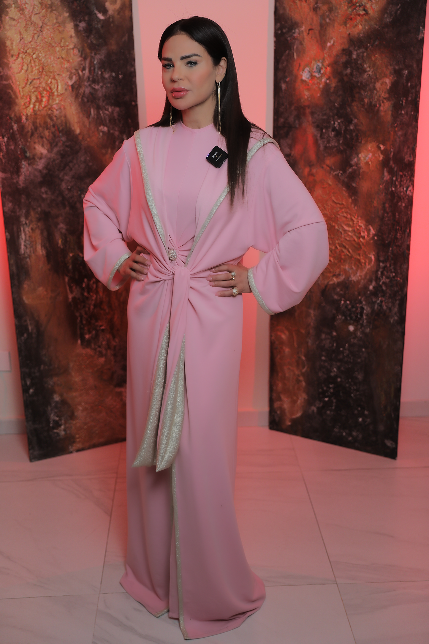Elegant Pink Abaya with Gold Embroidery