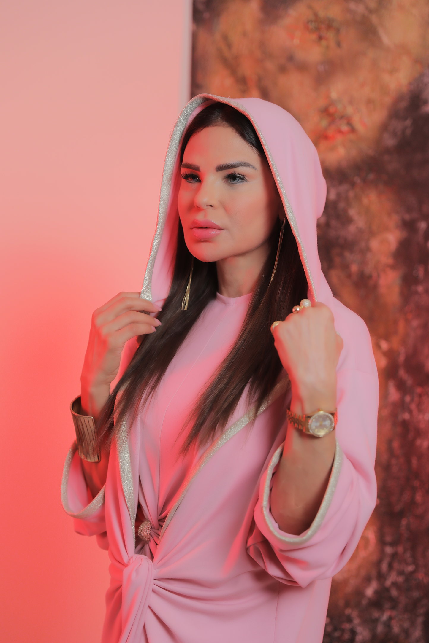 Elegant Pink Abaya with Gold Embroidery
