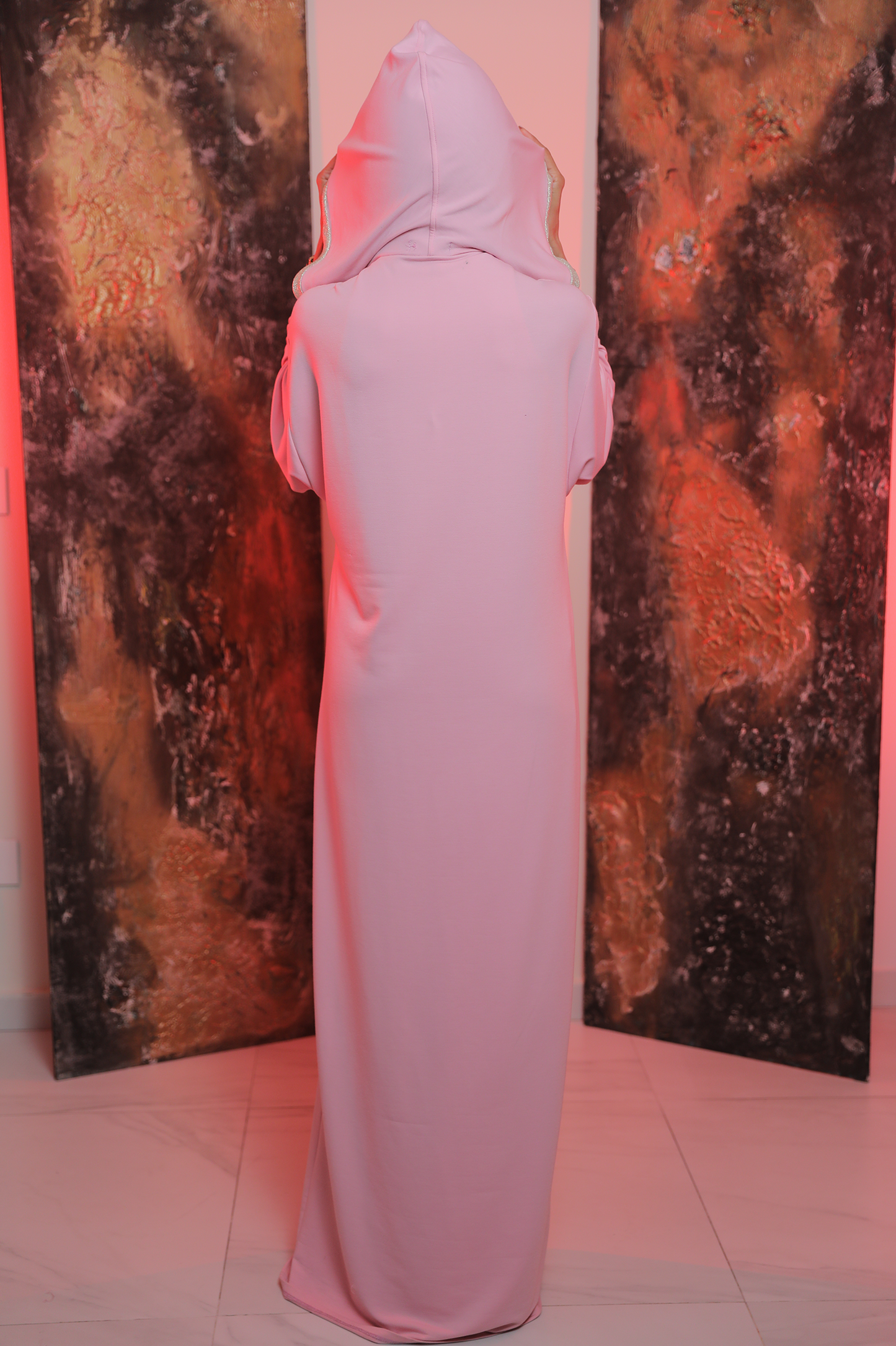 Elegant Pink Abaya with Gold Embroidery