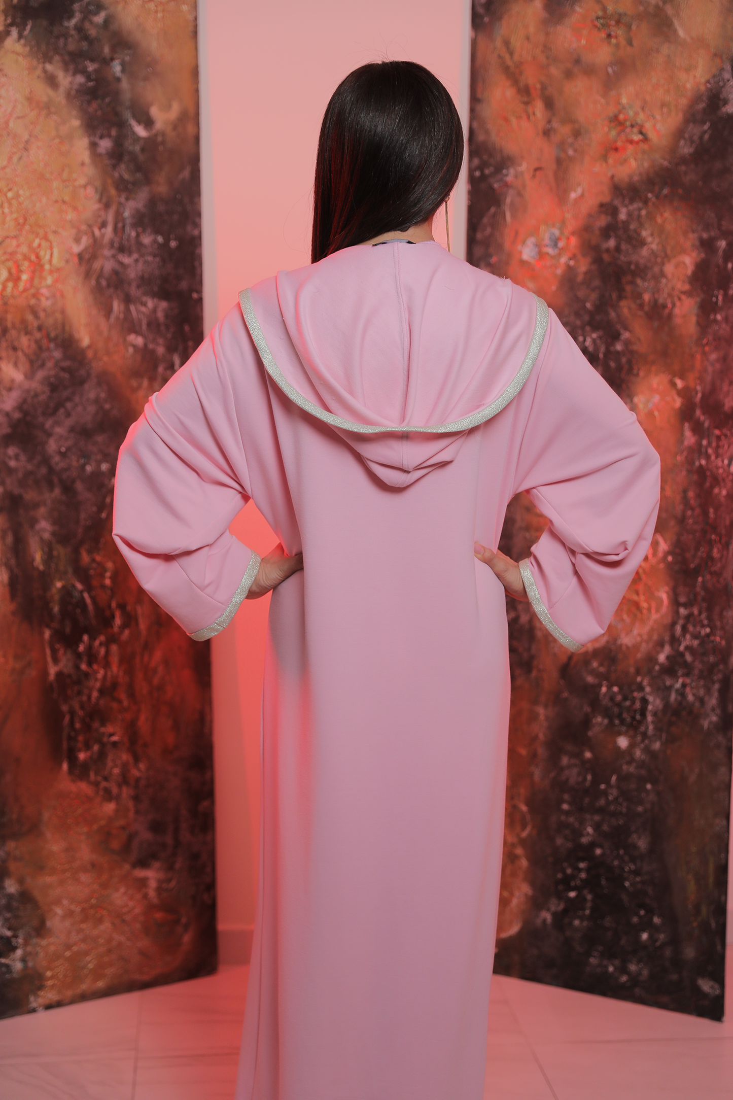 Elegant Pink Abaya with Gold Embroidery