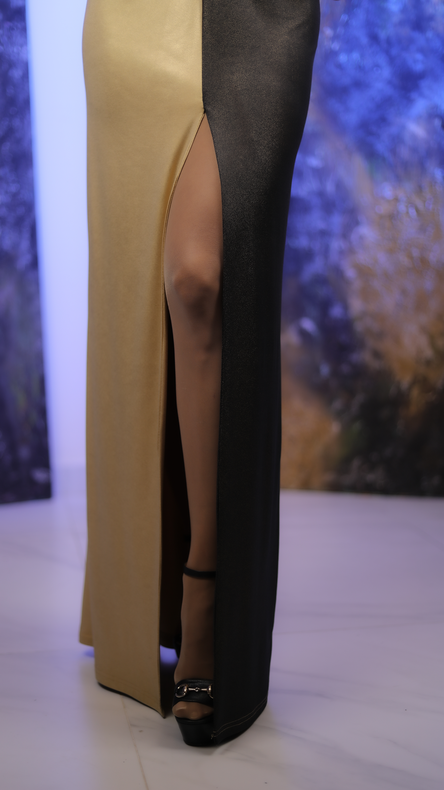 Half Gold, Half Black Satin Stretch