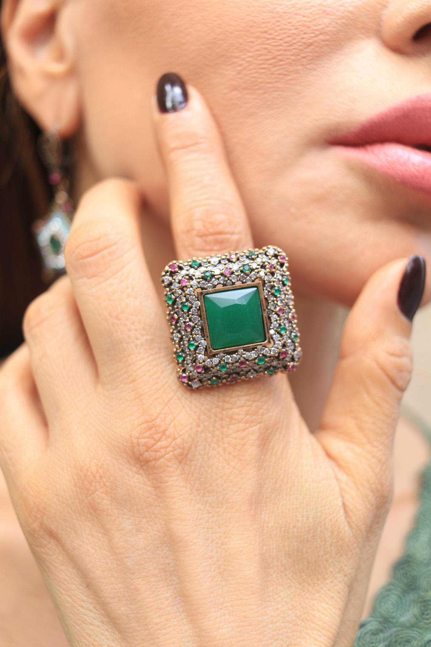 Green Square Stone - Ring