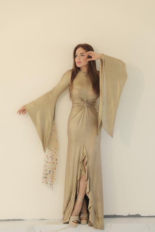 Gold Swarovski Draped Dress