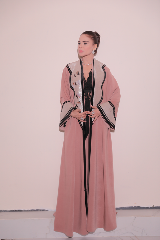 Beige Pink Silver Abaya