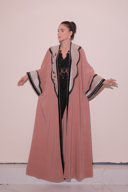 Beige Pink Silver Abaya