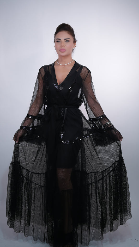 Black Tulle Abaya