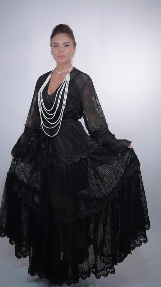 Black Tulle Abaya