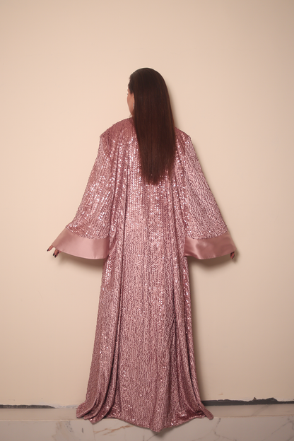 Glitter Pink Satin Abaya