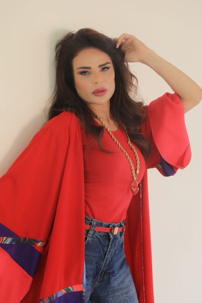 Red Embroidered Abaya