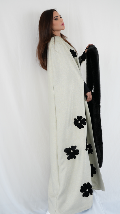 Gold Glitter Floral Abaya
