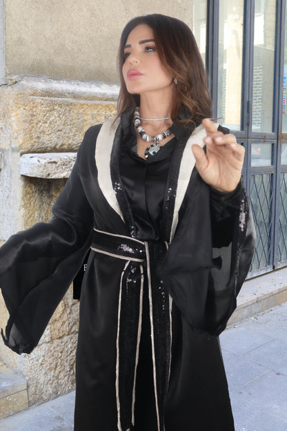 Black and Off-White Abaya Combination